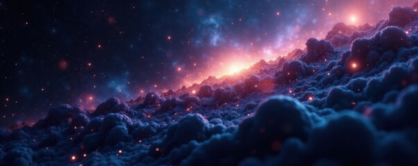 Inky blackness, glittering celestial bodies, cosmic dust , deep, stellar, black