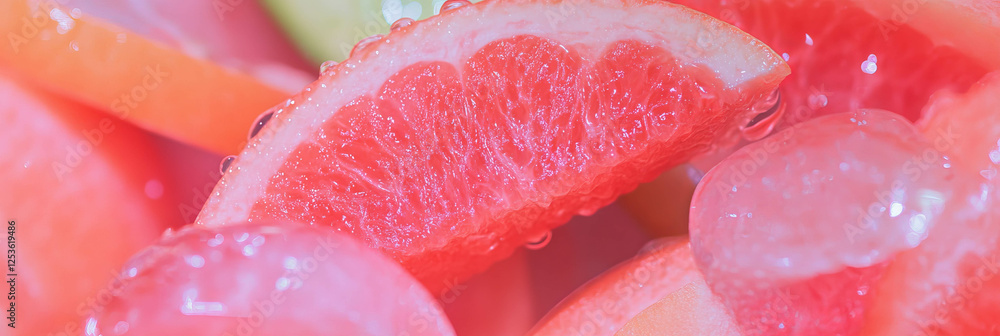 Poster Juicy fruit slices displaying vibrant colors for a refreshing banner background