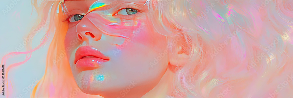 Poster mystical portrait with ruby streaks and vibrant colors reflecting in soft light