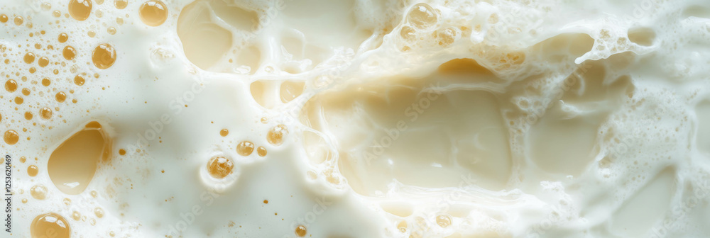 Poster Spilled milk creating splashing droplets with creamy texture on a neutral background