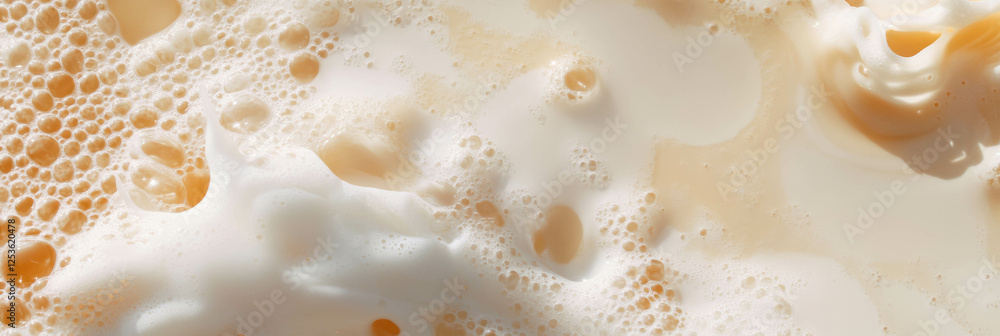 Poster Milk spills create splashes and creamy droplets in dynamic texture and movement