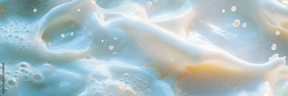 Aufkleber spilled milk creating splashes and droplets with creamy texture on a smooth surface