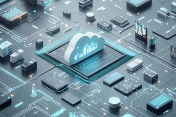Obraz premium Modern Digital Technology Concept with Cloud Computing and Data Visualization Elements