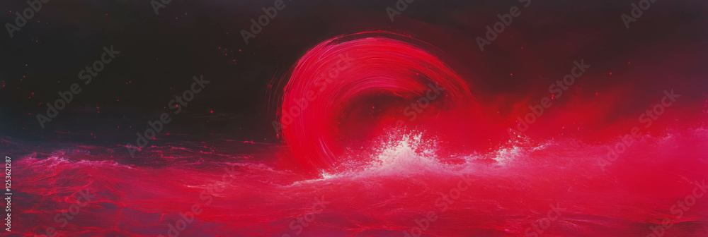 Poster swirling red sparks illuminate a dark backdrop with stunning visual energy and movement