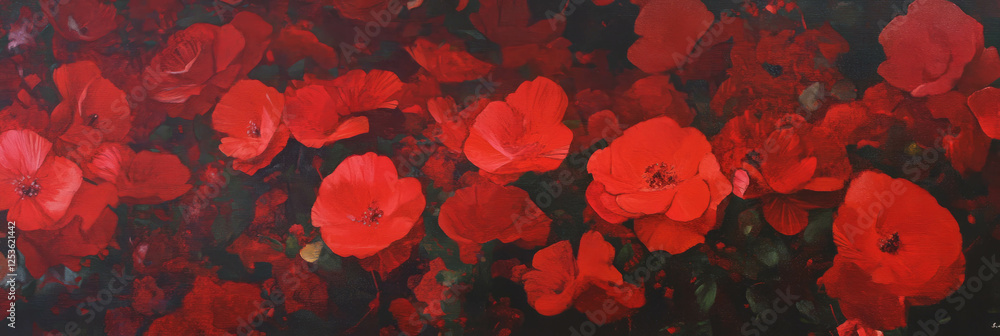 Poster vibrant display of tiny red blooms in full bloom during springtime
