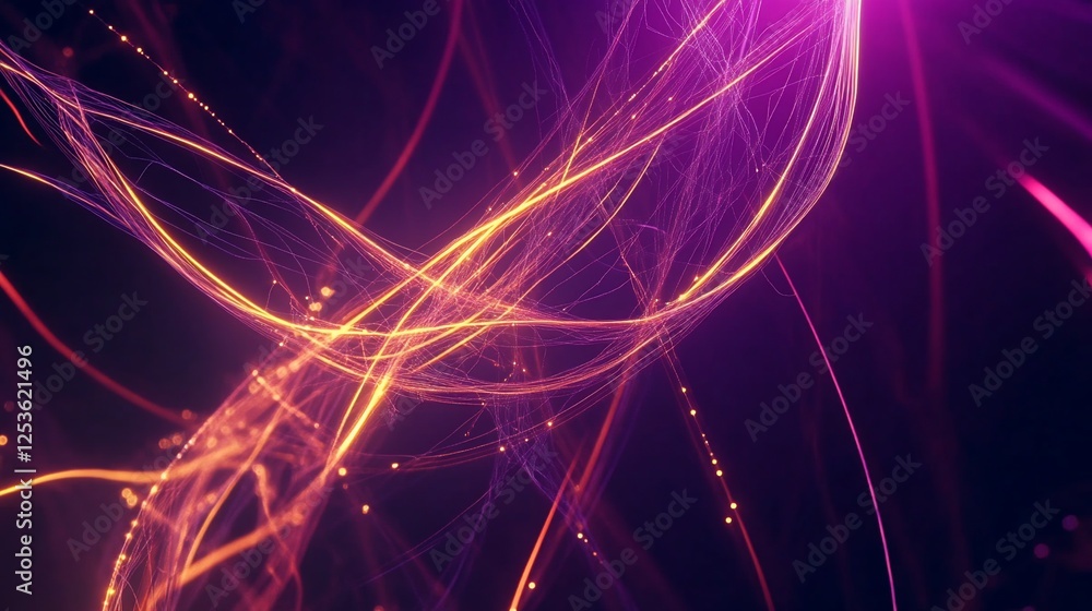 Poster abstract purple background with flowing glowing lines creating a futuristic design