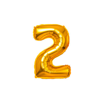 Bal&atilde;o de festa dourado com forma de n&uacute;mero 2
