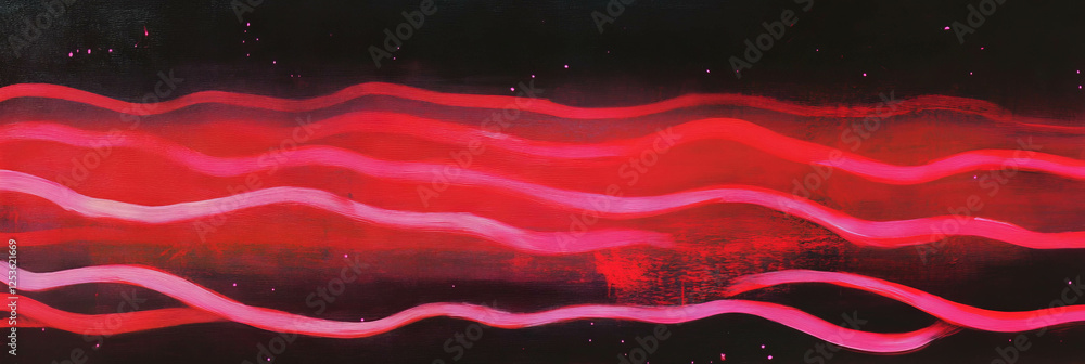 Poster wavy scarlet streaks intertwine against a dark background creating a striking visual effect