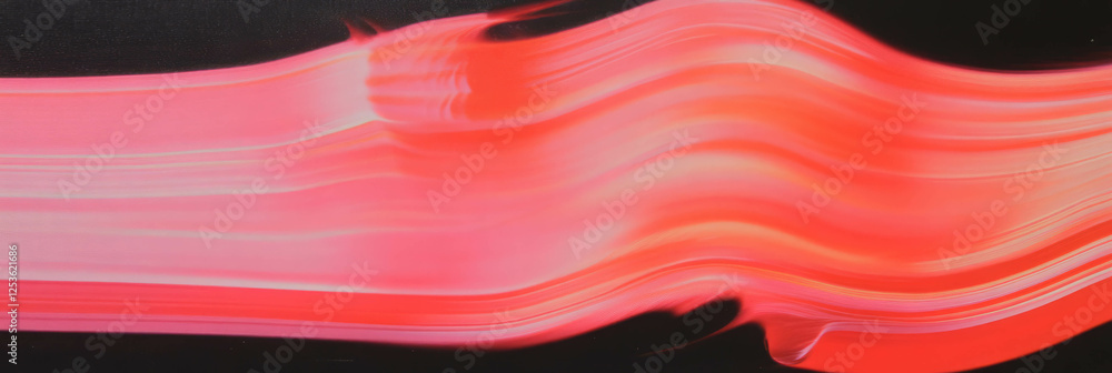 Poster Vibrant wavy scarlet streaks create a dynamic visual on a dark background