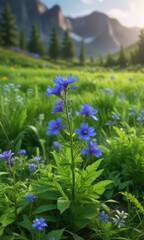 vibrant blue wildflower blooming in a lush green landscape, flora, wildflowers, botanical