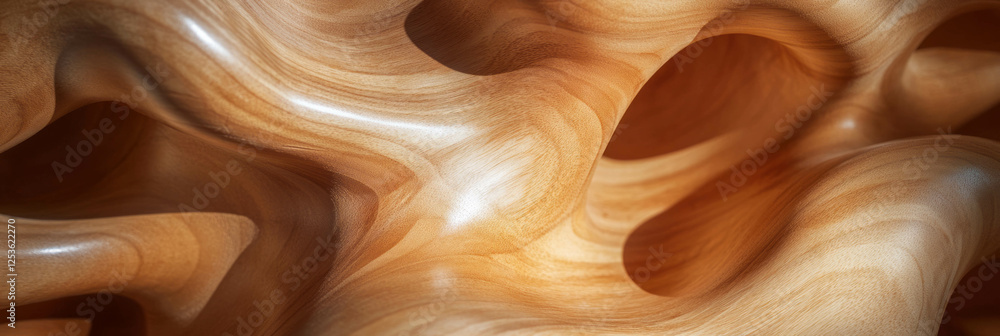 Poster wooden sculptures showcasing abstract shapes and smooth textures in artistic display
