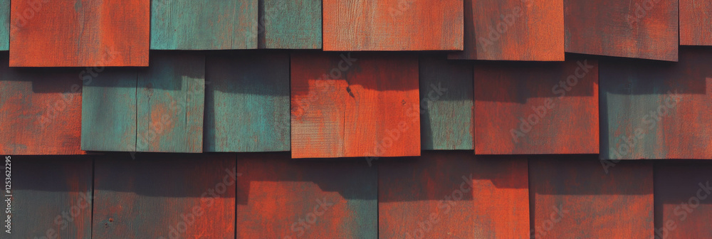 Poster Wooden shingles featuring textured surface and overlapping pattern suitable for a banner background