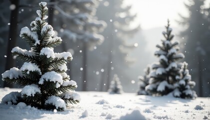 Obraz premium Delicate snowflakes dance in the air amidst a serene winter landscape, grayscale, christmas, nature