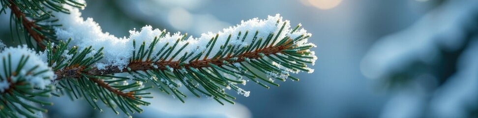 Pine needles coated with thick layer of frost, snowy scenery, branch, mugo pine
