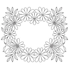 Flowers and heart frame hand drawn for adult coloring book
