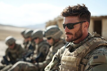 Fototapeta premium A military officer briefing soldiers with a serious and focused tone