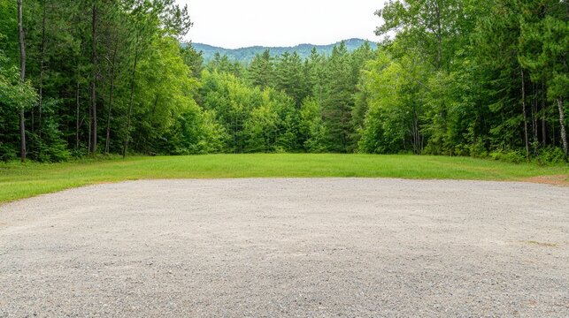 Empty gravel parking lot, forest background. Possible stock use
