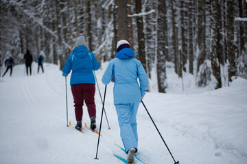 Cross-country skiing.A skier goes skiing in winter on a ski run.