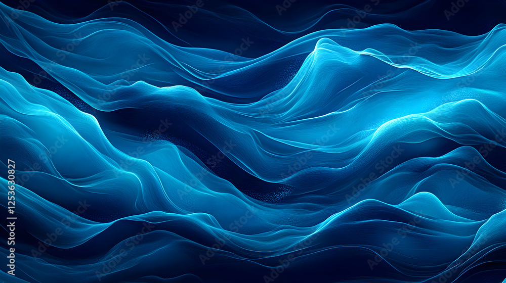 Poster abstract blue waves flowing. decorative background wallpaper with a soothing and mesmerizing effect.