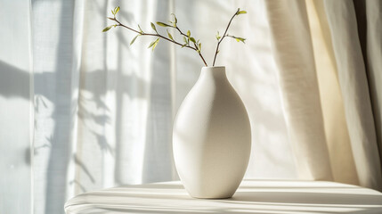 ceramic vase on table in bright living room
