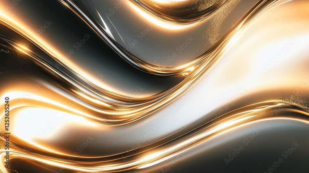 Poster abstract flowing lines with metallic and gold tones creating a elegant design