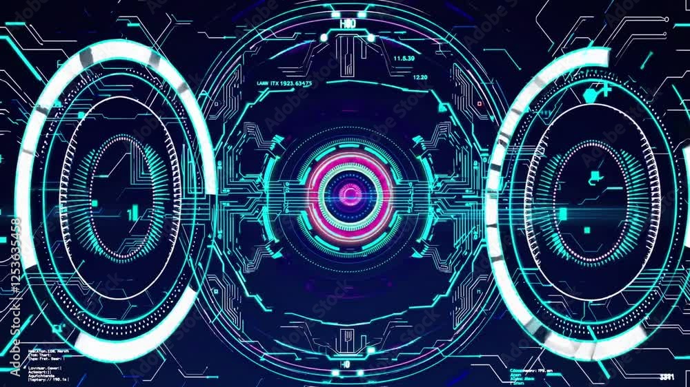 Aufkleber futuristic digital interface with neon colors and abstract patterns