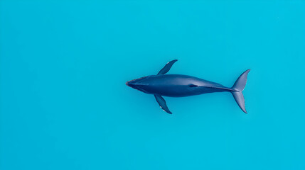 Fototapeta premium Humpback whale swimming in crystal clear turquoise water. Seen from above. Ideal for environmental concepts and marine life projects