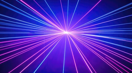 A vibrant display of laser beams in blue and pink colors radiating from a central point.