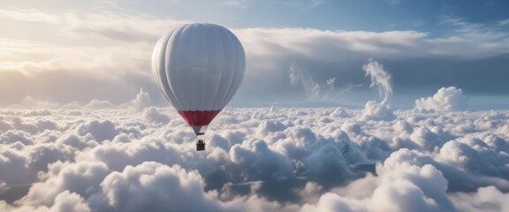 weather balloon floating in thick white clouds, weather balloon, high altitude, fluffy white clouds