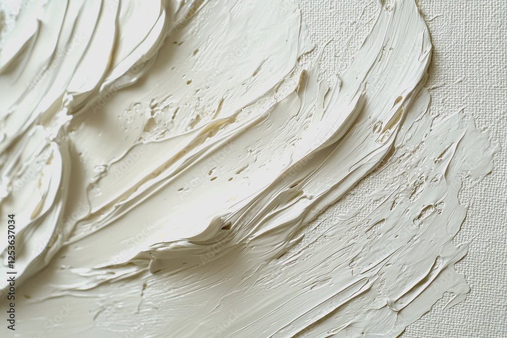 Poster close up image of a white paint brush with bristles and handle on a plain background