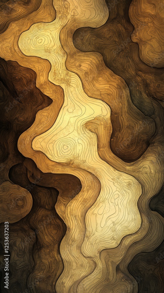 Wall mural design of abstract waves with warm colors on textured surface