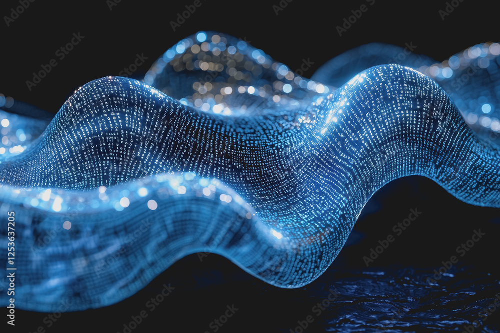 Poster bright wave of light moving gracefully against a dark black background creating a dynamic visual eff