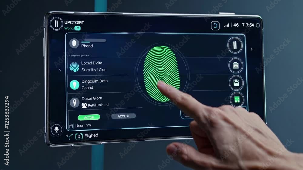 Poster futuristic digital interface with finger touch on touchscreen display