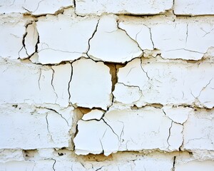 Cracked White Brick Wall Texture Background, Grunge, Distressed, Aged Surface