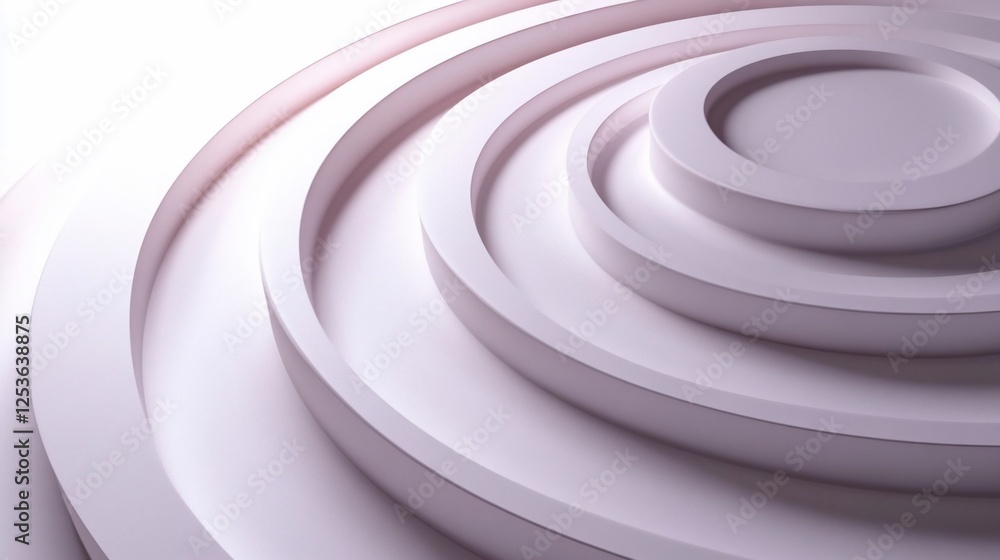 Poster abstract rendering of concentric circles in a light purple hue with depth