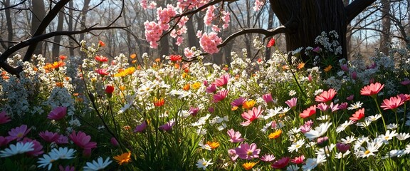 A Vibrant Spring Dawn: A Soft Meadow in Natural Light with Blooming Colors