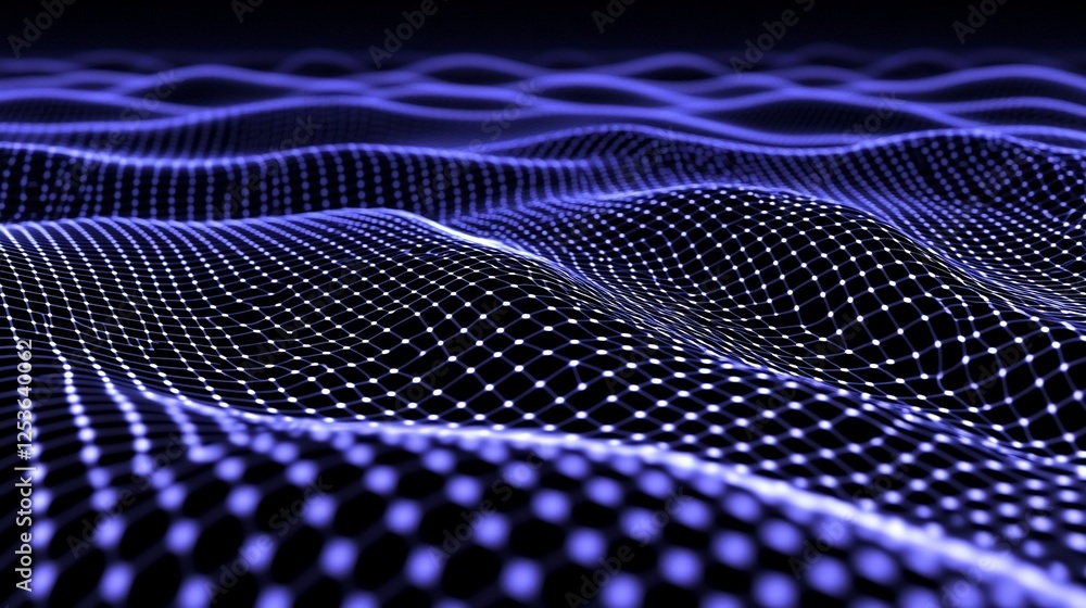 Poster abstract digital wavy grid with white nodes on a dark background design