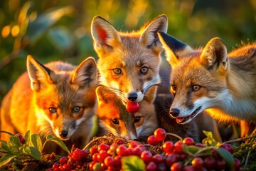 Fototapeta premium A cute red fox cub, a wild mammal with white-tipped fur, explores its forest habitat