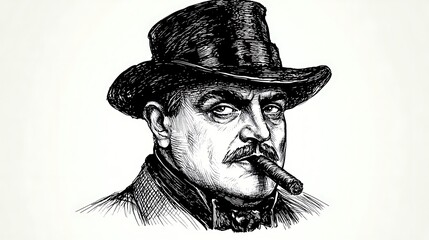 Portrait of a distinguished gentleman wearing a hat and smoking a cigar, exuding confidence