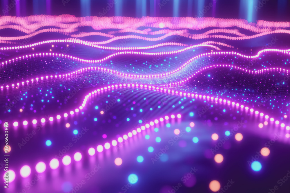 Poster abstract background featuring glowing lights and flowing waves in vibrant colors and patterns