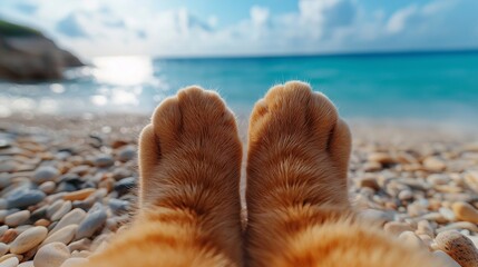 cat's paws against the backdrop of the sea, rest, journey, tourism, summer