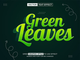 green leaves editable text, font effect, 3d text for title
