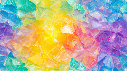 Fototapeta premium A seamless iridescent holographic abstract background with pastel rainbow colors (blue, purple, yellow, green, orange), highly detailed and hyper-realistic, creating an ethereal and beautiful texture