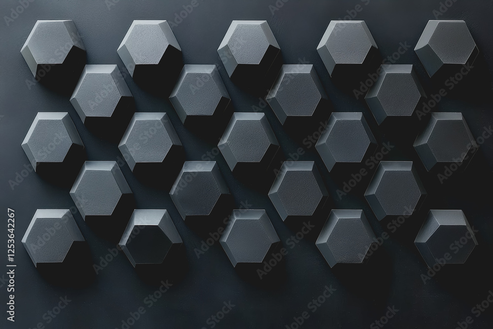 Poster wall covered with numerous geometric cubes in an organized pattern creating a modern art installatio