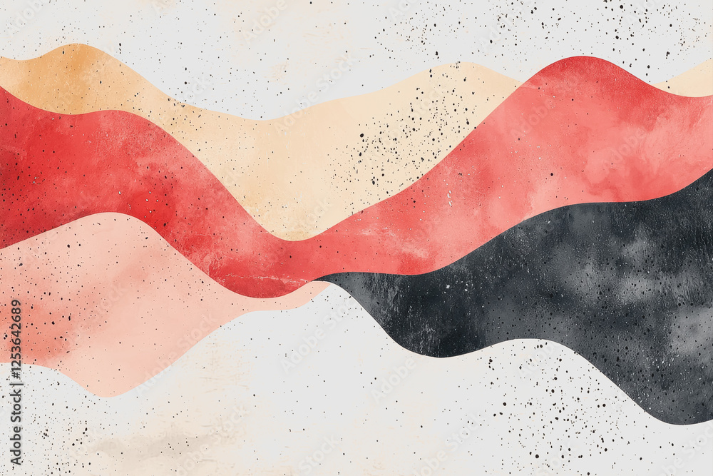 Poster painting of a red and black wave with flowing patterns and abstract design on canvas