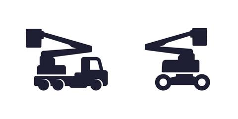 bucket truck, aerial work platform icons on white © nexusby