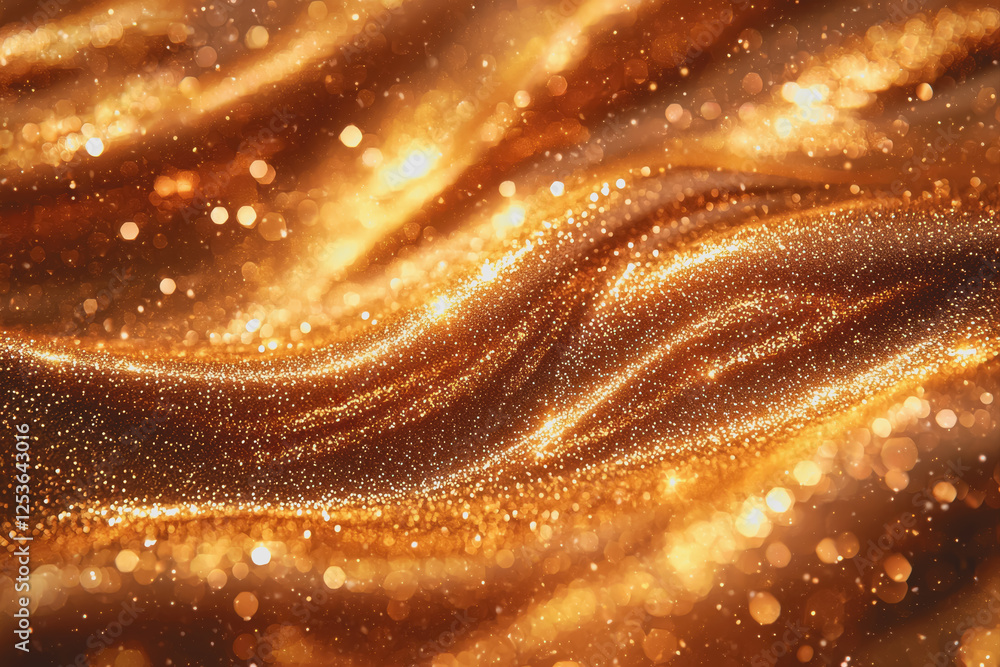 Poster gold background with blurred light effects creating a warm and glowing atmosphere for design project