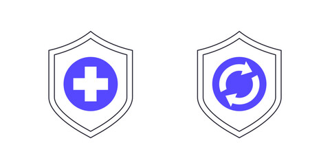 Health insurance renewal icons with shields