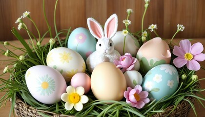 Springtime Easter Decor with Soft-Hued Eggs and Floral Motifs