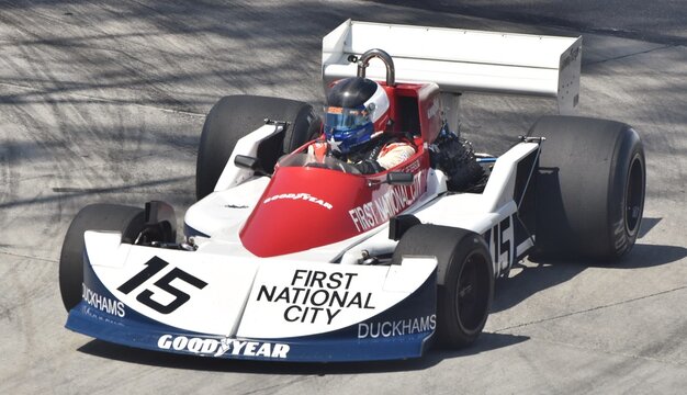 Long Beach, CA - April 15, 2023: The March 761 at the Long Beach Grand Prix, driven by Ronnie Peterson in the 1976 F1 season.